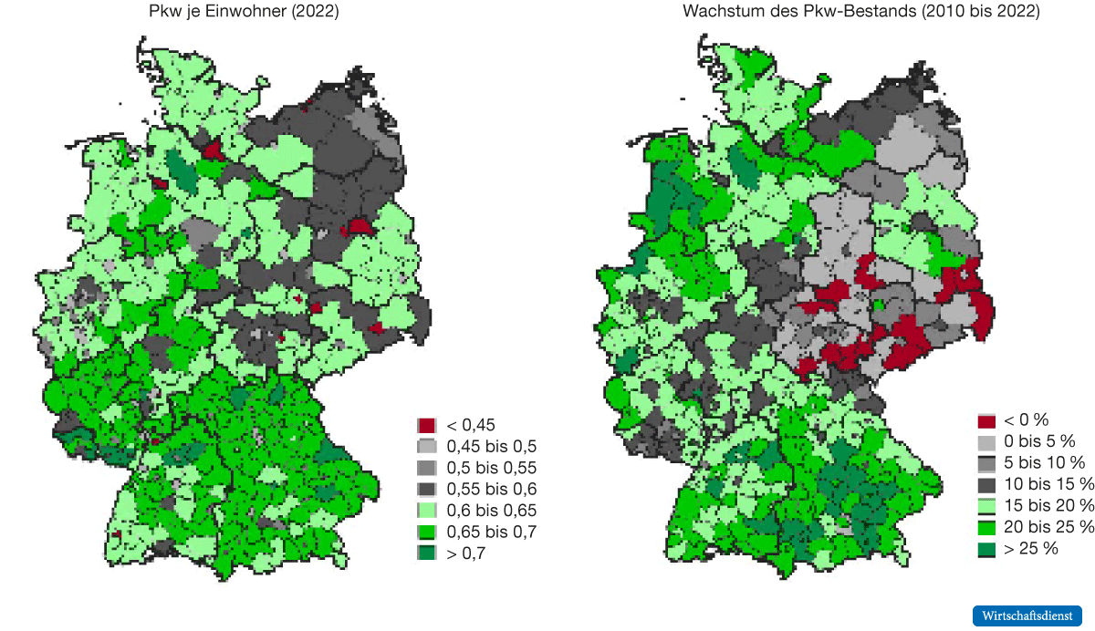Verteilung und Entwicklung des Pkw-Bestands auf Kreisebene